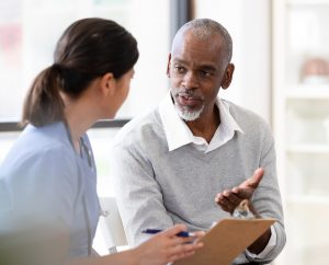 Healthcare professional engaging with a patient